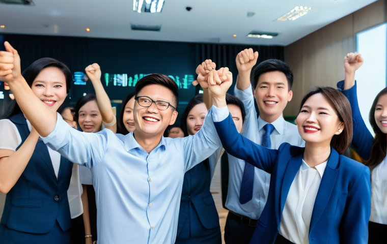 금융 자동화 도입 후 변화 관리 방법 - **Prompt:** A vibrant "Tech Café" setup within a modern Vietnamese office. A small group of Vietname...