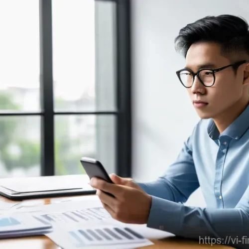 금융 데이터 자동화의 필요성 - **Prompt:** A young Vietnamese professional, late 20s, wearing smart business casual attire, sitting...