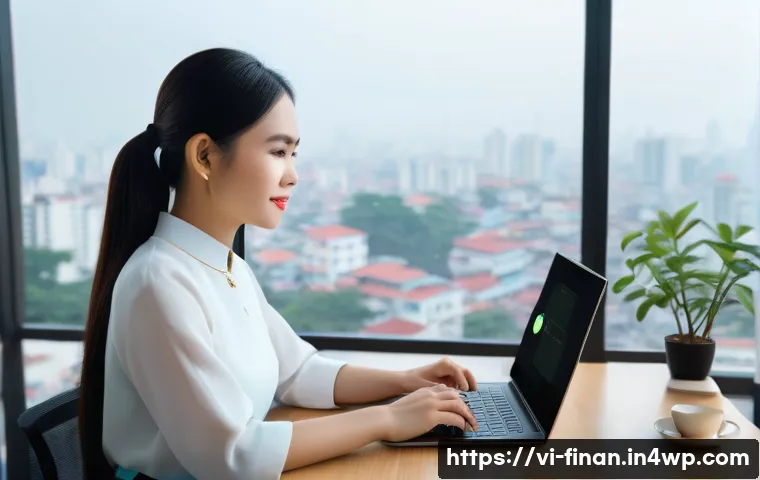 금융 자동화 도구 선택 시 고려해야 할 요소 - A modern Vietnamese office setting showing a young professional woman using a financial automation s...