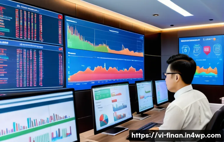 금융 자동화의 성과를 측정하는 KPI - A modern Vietnamese financial office environment showing a diverse team of professionals analyzing d...
