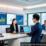 Home 21 금융 자동화의 ROI 계산 방법 - A modern Vietnamese office scene showcasing a diverse team of finance professionals collaborating ar...