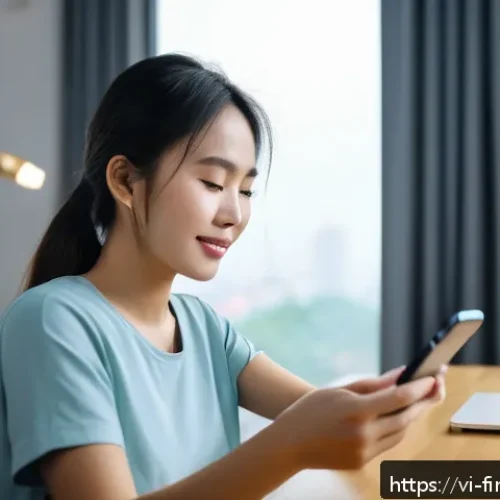 Home 32 금융 자동화와 인공지능의 결합 - A Vietnamese young professional woman using a smartphone app to track daily expenses in a cozy moder...