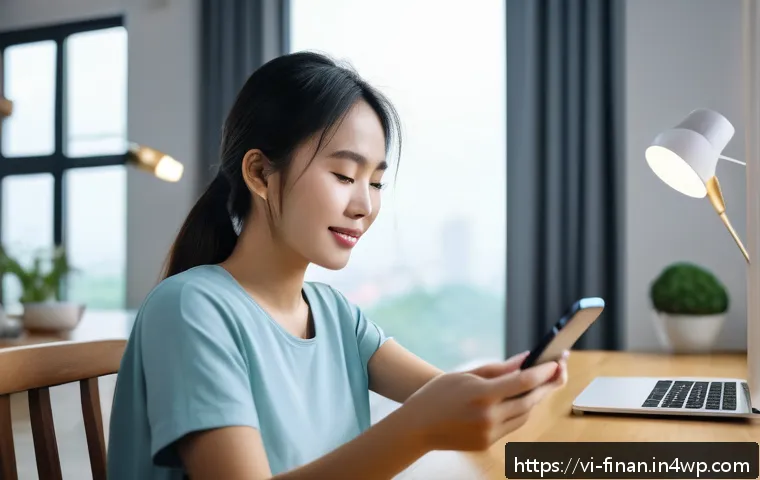 금융 자동화와 인공지능의 결합 - A Vietnamese young professional woman using a smartphone app to track daily expenses in a cozy moder...