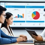 Home 18 금융 자동화와 전자 문서 관리 시스템 - A modern Vietnamese office environment showing a diverse group of professionals using automated fina...